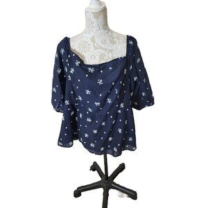 LANE BRYANT Womens top Navy Floral Off-The-Shoulder 3/4 Sleeve Peplum Blouse 18